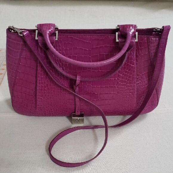 Etienne Aigner Purse Elegant Pink Crocodile-Embossed Handbag Satchel Crossbody - Picture 1 of 10